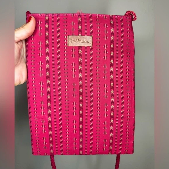 Fabindia Boho Crossbody Bag Pink Pattern Tassel Small Pouch‎ Travel Bag