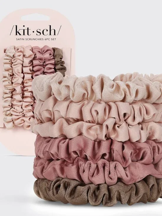 Ultra Petite Satin 6 Pc Scrunchies Set, Terracotta Mix