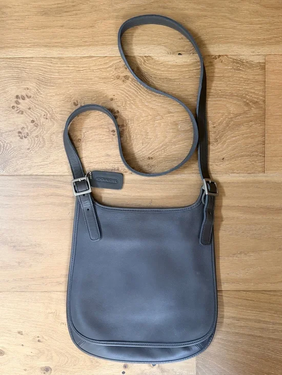 VTG Coach 90s Hippie Flap Bag Leather Small Slim Crossbody Slate/Brown 9135 EUC