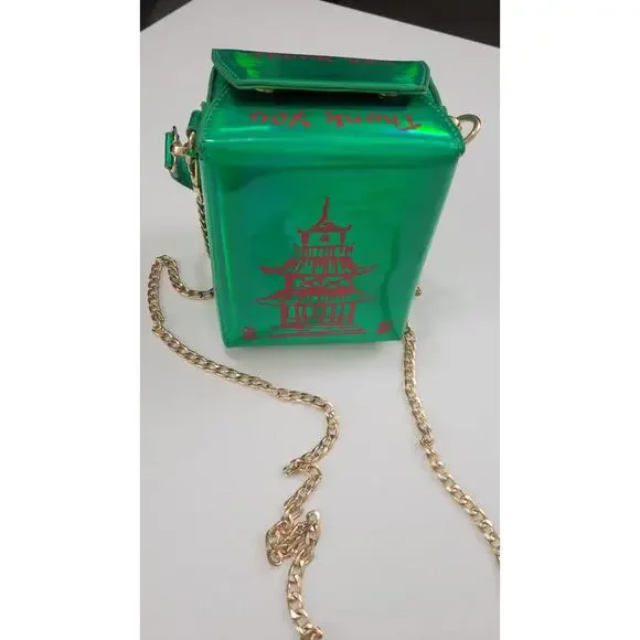 BAM Forever Green Holographic Chinese Take Out Box Novelty Crossbody Purse Bag