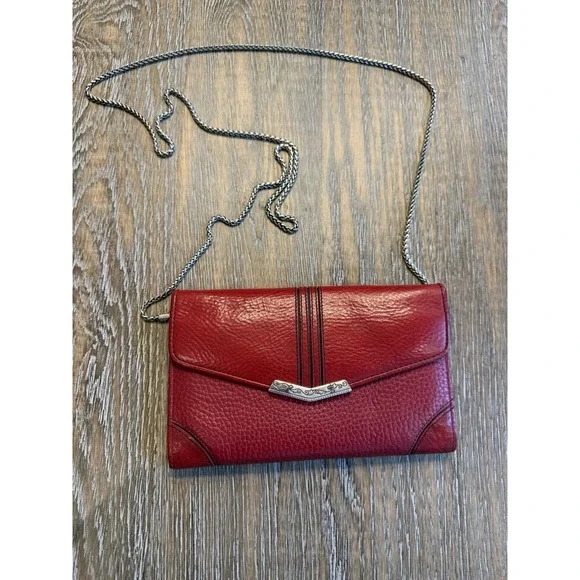 VTG  Brighton‎ Leather Chain Wallet Purse Red Crossbody Organizer EUC