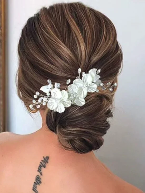 White Floral Bridal Hairpin Clip | Crystal Wedding Hair Piece for Brides