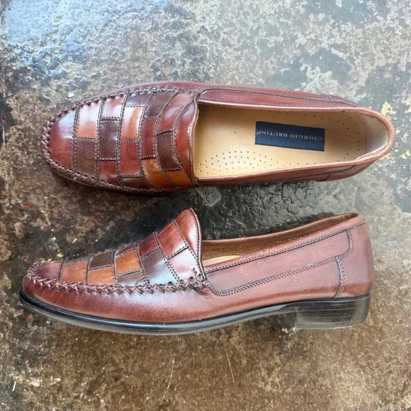 Vtg 90s Giorgio‎ Brutini Loafers Patchwork Leather Slip on Dress Shoes Mens 9.5
