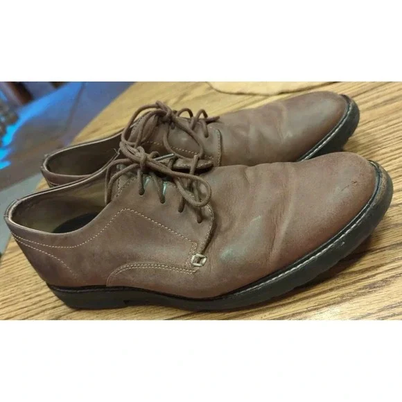 LL Bean Brown Leather Loafer Men's US 10.5 D Lace‎ Up Oxford Distressed Shoes