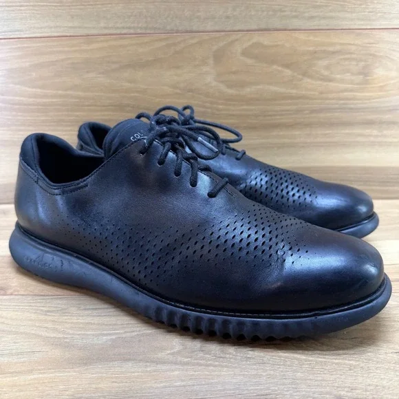Cole Haan Zero Grand Perforated Laser Cut Oxford 12 M Black Leather Casual Walk