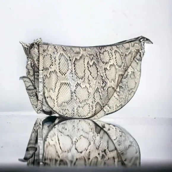 J.jill Leather Crossbody Crescent Bag In Grey, Snake