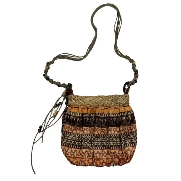 Sun n Sand Woven Straw Shoulder‎ Bag Coastal Cowgirl Boho Beaded Strap