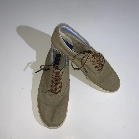 Polo Ralph Lauren Sneakers Mens Size 13 Vaughn Beige Twill Lace Up Casual