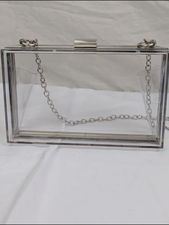 Clear Acrylic Box Crossbody Bag with Silver Chain