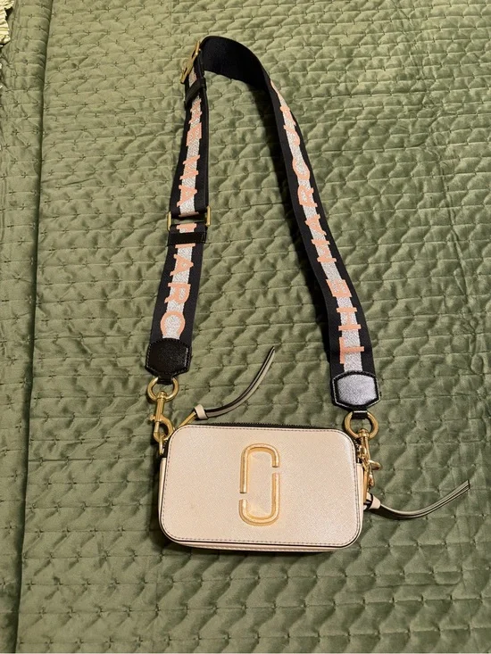 Marc Jacobs Cream Camera Crossbody with Black Branded Strap