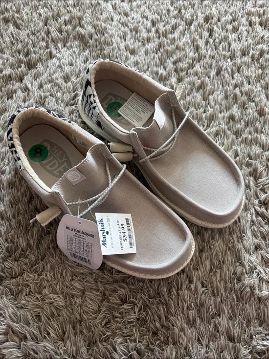Hey Dude Men’s Slip-On Loafers in Light Beige with Black Pattern