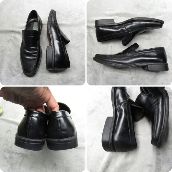 Kenneth Cole Dress Shoes Men 8.5 Black Leather Loafers Made in Italy Formal RARE