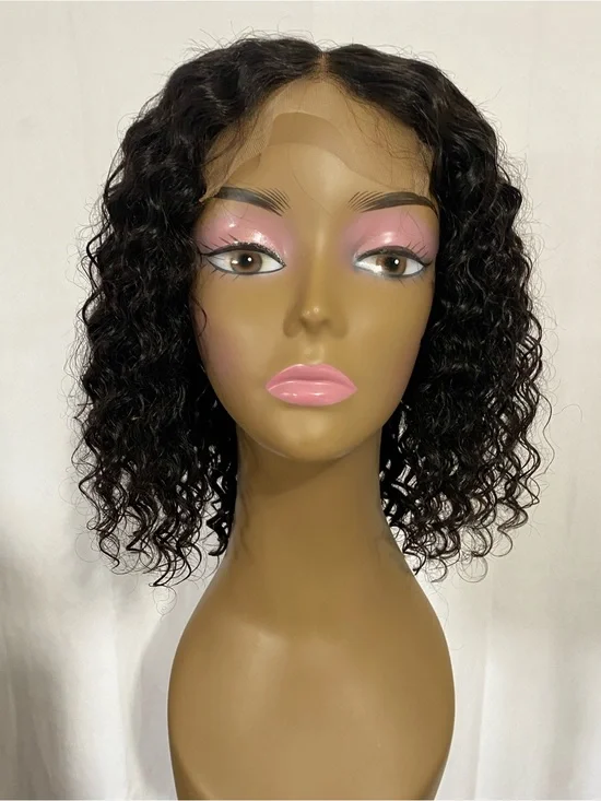 New 10A Deep Wave Human Hair 5x5 Closure Bob Wig 12