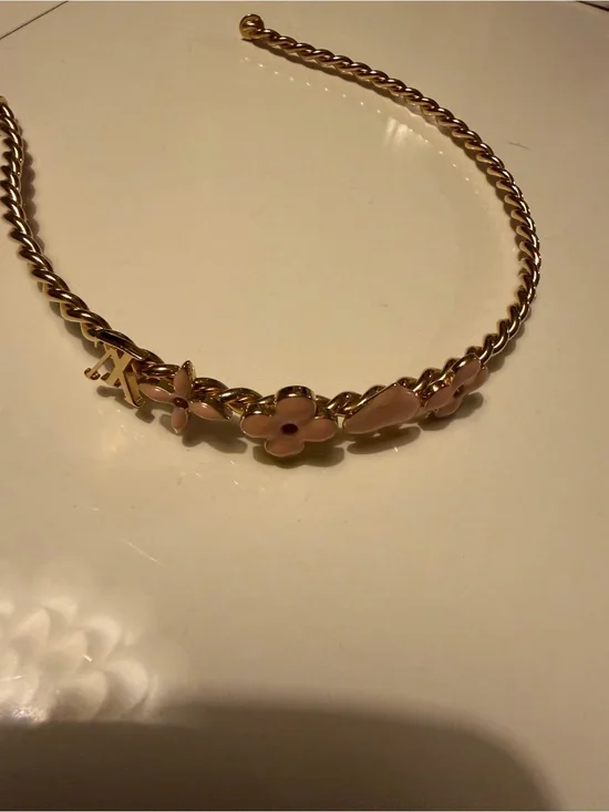 Louis Vuitton Gold Hair accessory with Pink Flower Accents