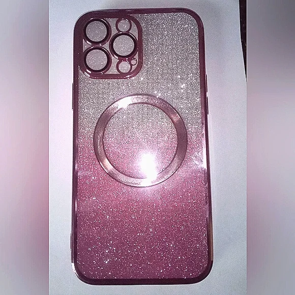 Magnetic Pink Gradient Glitter iPhone 13 Pro Max Phone Protector Cover