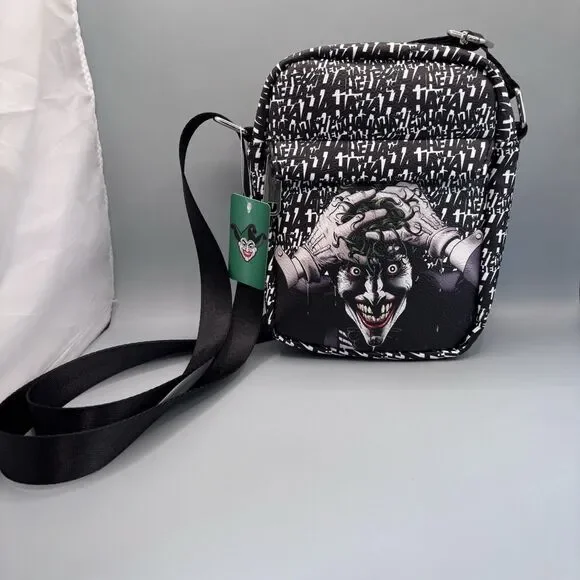 DC Comics the Joker Buckle-Down Crossbody Bag Purse Evil Laughing Black Comic Co
