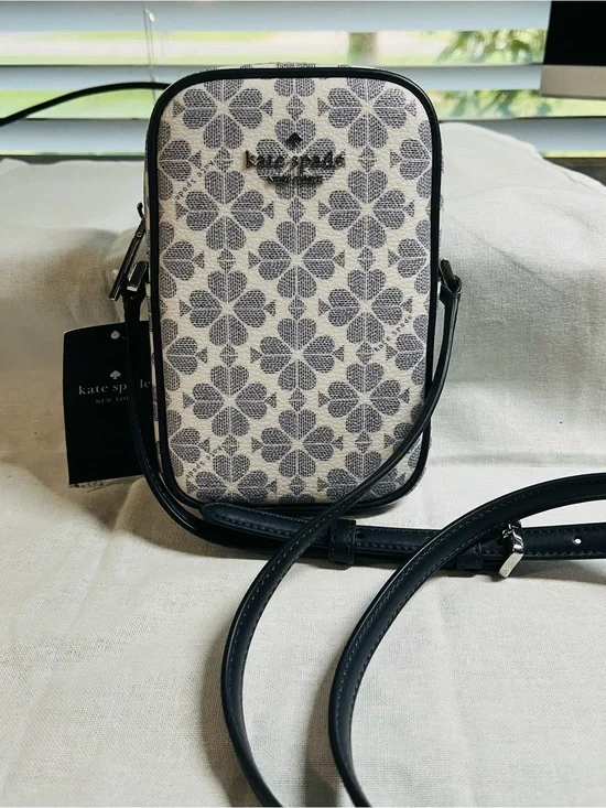 kate spade Ivory & Navy Flower North South Crossbody Phone Bag