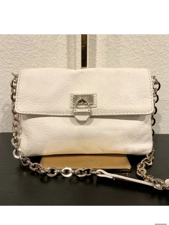 CAVIN KLEIN  Crossbody Bag Off White Leather Gold Chain Strap