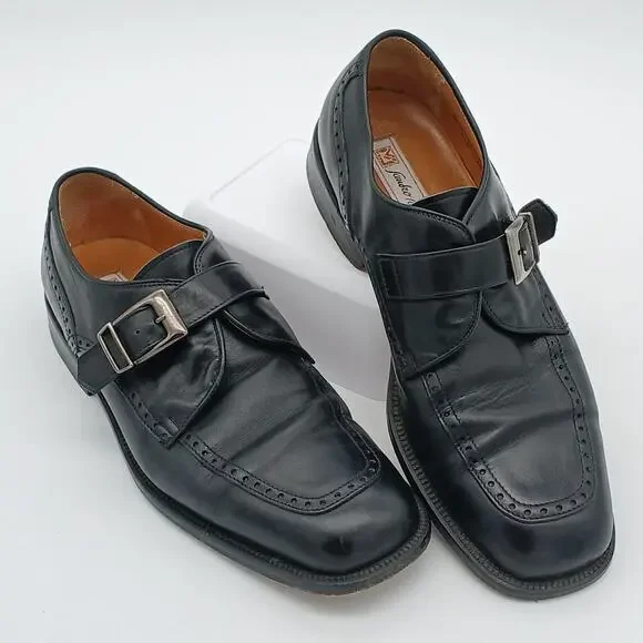 Vintage Sandro Moscoloni Mens Sz 8.5 US Leather Single Buckle Monk Leather Soles