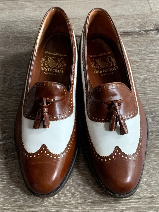 Johnston & Murphy Aristocraft Men’s Brown and White Tassel Loafers Size 8.5