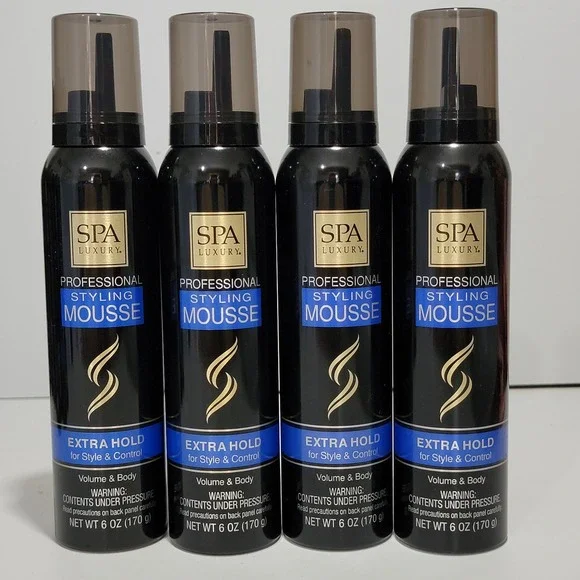 Spa Luxury Professional Styling Mousse Extra Hold Volume & Body 6oz 4 Pack