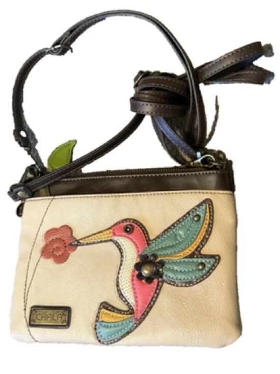Chala Cream Crossbody w/ Colorful Hummingbird Applique & Dark Brown Trim (NWOT)