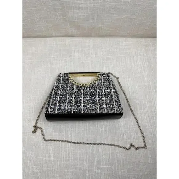 Women's Tweed Handbag with Chain Strap‎ and Gold Accents