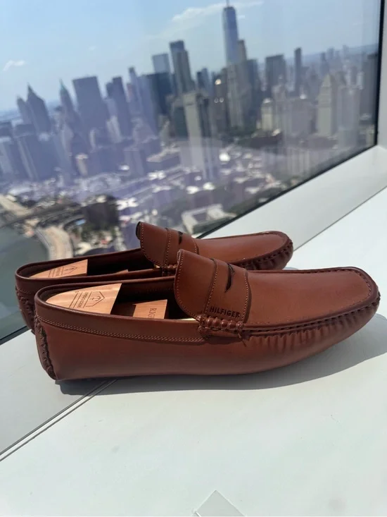 Tommy Hilfiger Cognac Leather Slip-On Driving Loafers