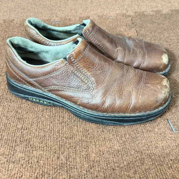 Merrell World Legend Mens Brown Leather‎ Slip On Loafers Walking Shoes Size 14