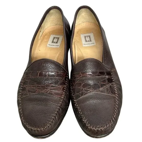 MAGNANNI Made in Spain Vintage Brown Crocodile Loafer Vero Cucio US Size 10.5 M