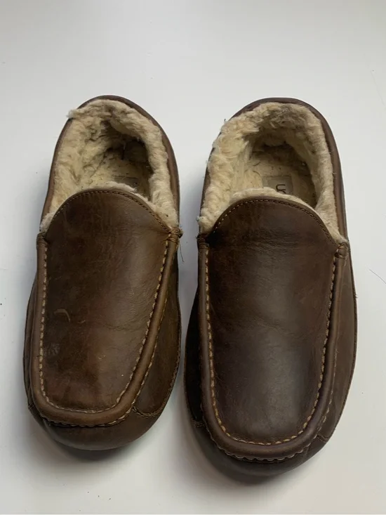 UGG Men's Ascot Slippers Shoes Leather Sheepskin Espresso Brown Size 10
