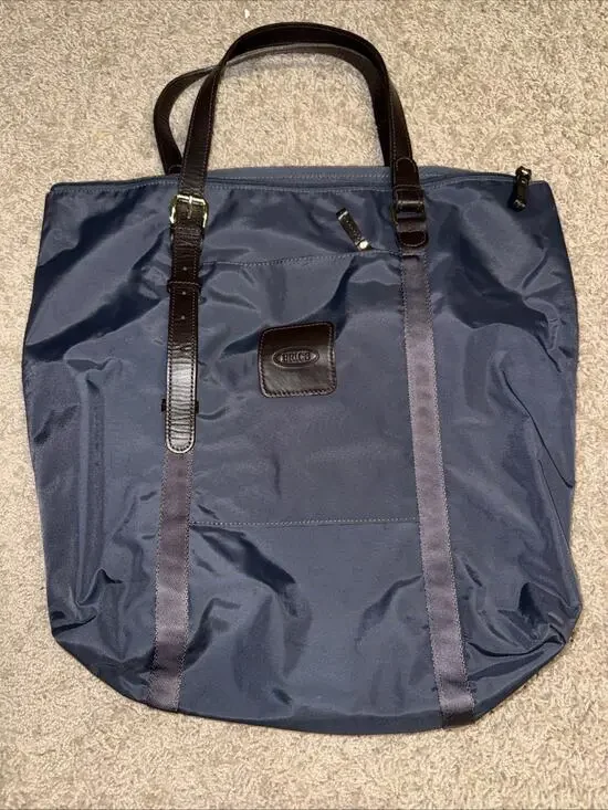 Brics Navy Nylon, Dark Brown Leather Trim, 16w 14t