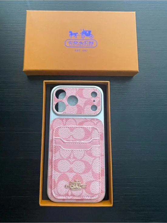 iPhone 17 pro max Coach Card Pocket Phone Case with Gold Logo. Box included