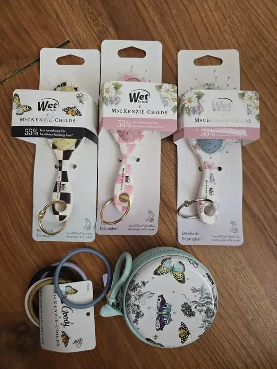 3 MacKenzie-Childs x Wet Brush Courtly Check Keychain Detangler Purse Charm