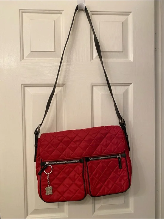 Quilted Red Crossbody Shoulder Bag with Front Pockets