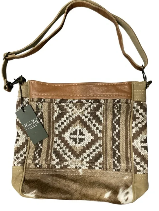 Myra Bag Leather Hair Trim Canvas Woven Crossbody Shoulder Bag Elisa