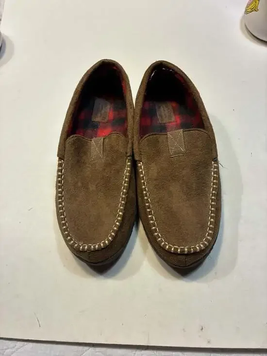 Signature by Levi Strauss & Co. Men's Brown Suede Moccasin Slippers with Plaid L