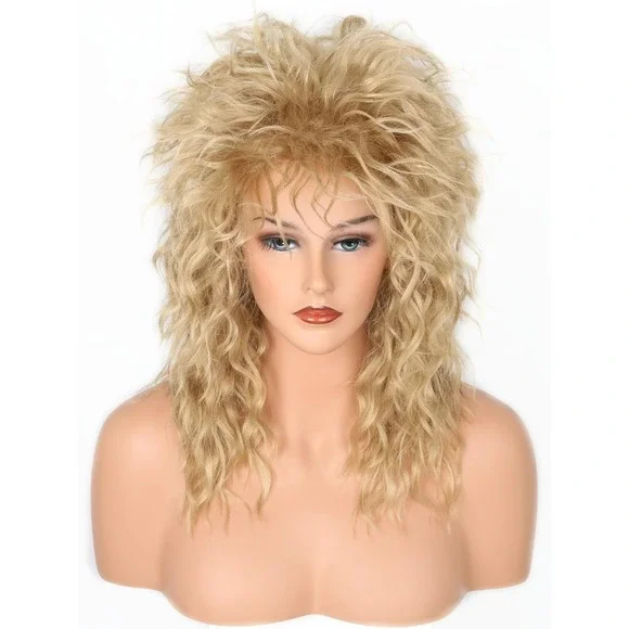 NWT LeMarnia 80s Rock Diva Mullet Wig Blonde Brown Halloween Cosplay Unisex