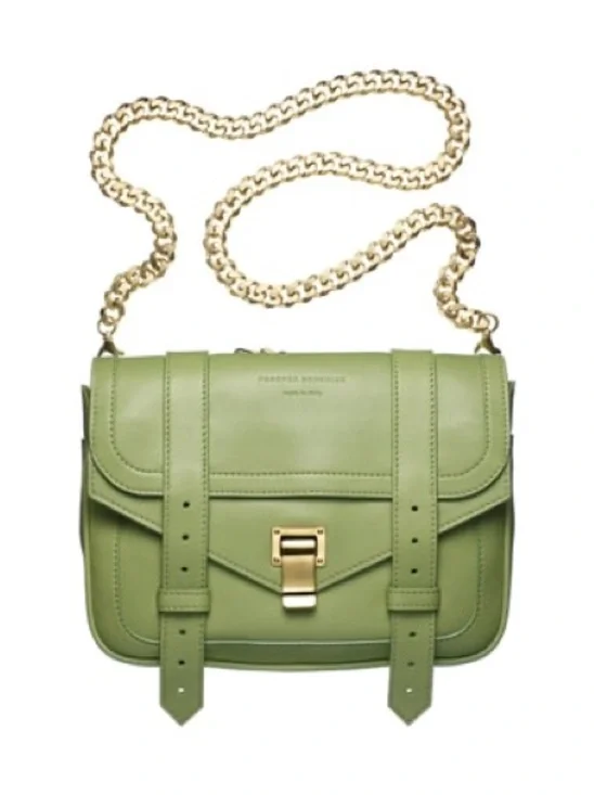 Proenza Schouler Double Bag PS1 Green Leather Crossbody with Gold Chain Strap