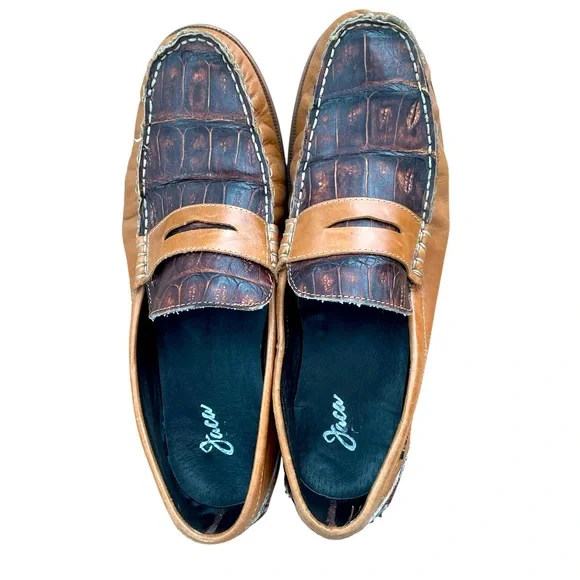 Jaca Mexican Hand made Mens Loafer Brown on BrownAlligator LookLeather Shoe 13.5