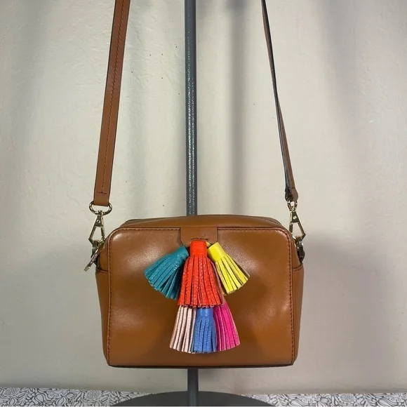 Rebecca Minkoff Camel Leather Tassel Crossbody Bag Boho Gold Hardware