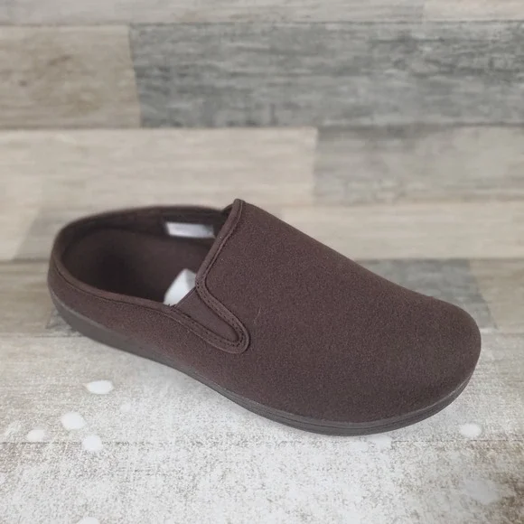Vionic Unwind Men Clog Slipper Sz 10 Chocolate Ganache Wool Arch Support Slip On