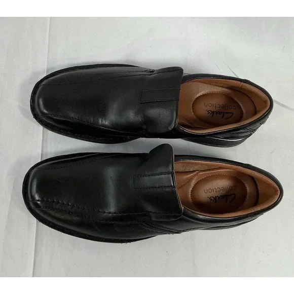 Clarks Collection Black Leather Slip On Loafer‎ Dress Shoes Mens 9M