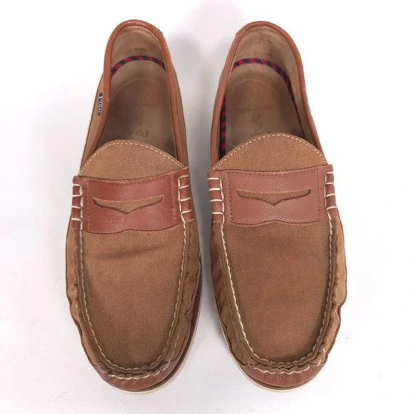 POLO RALPH LAUREN‎ Blackley 10.5D Leather Textile Loafers Brown Men's Shoes