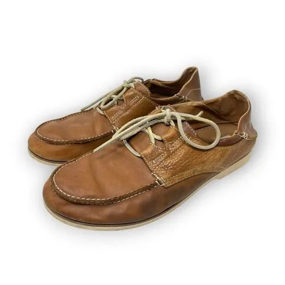 Olukai Moku Leather Loafers Boat Shoes Dark Java Men’s Size 9.5