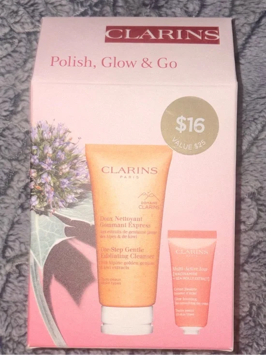 Clarins Pink & Peach Polish, Glow & Go Skincare Set