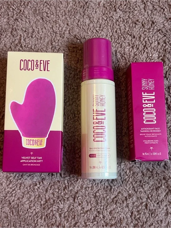COCO & EVE Sunny Honey Bali Bronzing Foam + Mitt Set — Pink & Cream