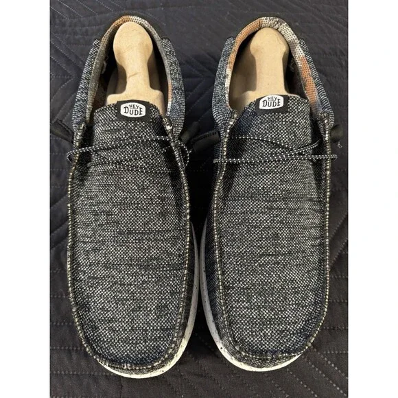 HEY DUDE Wally Sox Stitch Wide Men’s 15 Black/White Canvas Slip-On Shoes