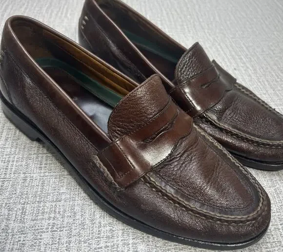 H S Trask 9.5 M Leather Handsewn Men Shoes Brow Penny Loafer Preppy Brazil