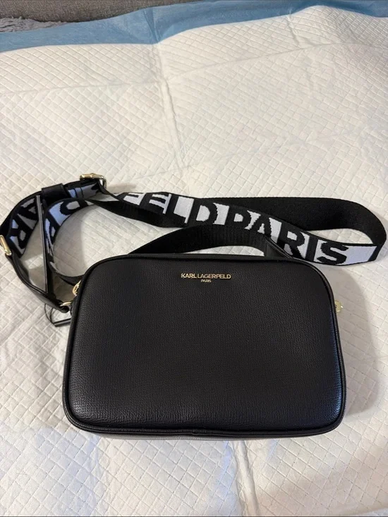 Karl Lagerfeld Black Crossbody with Logo Jacquard Strap